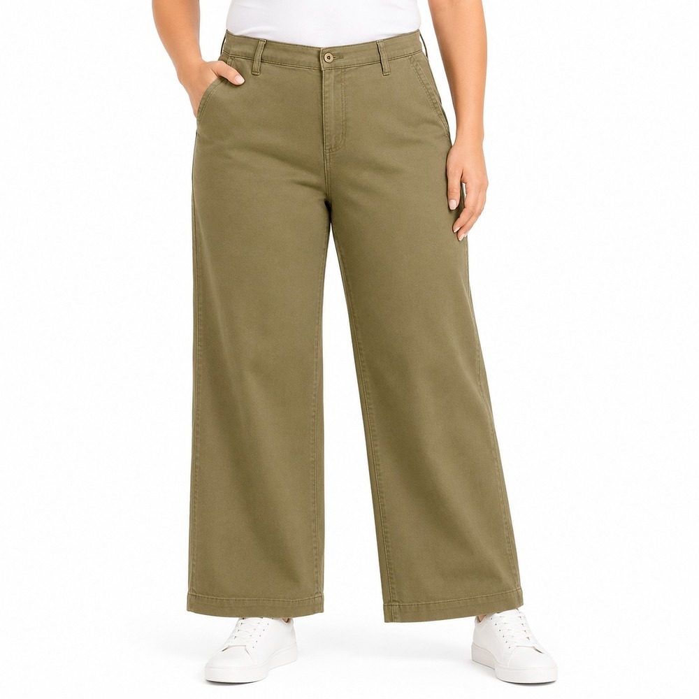Nine West Wide Leg Pants Womens 12 Kalamata Olive Green Stretch Mid Rise NWT